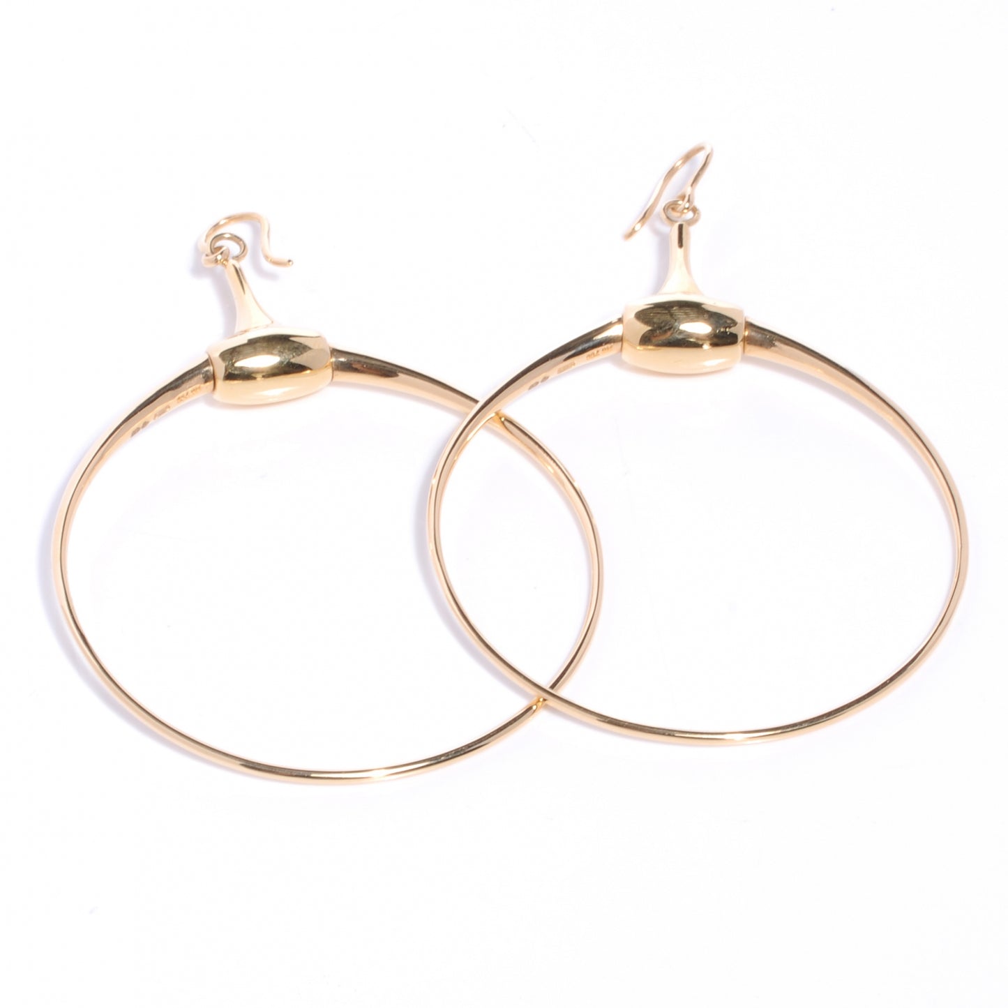 18K Yellow Gold Horsebit Drop Hoop Earrings