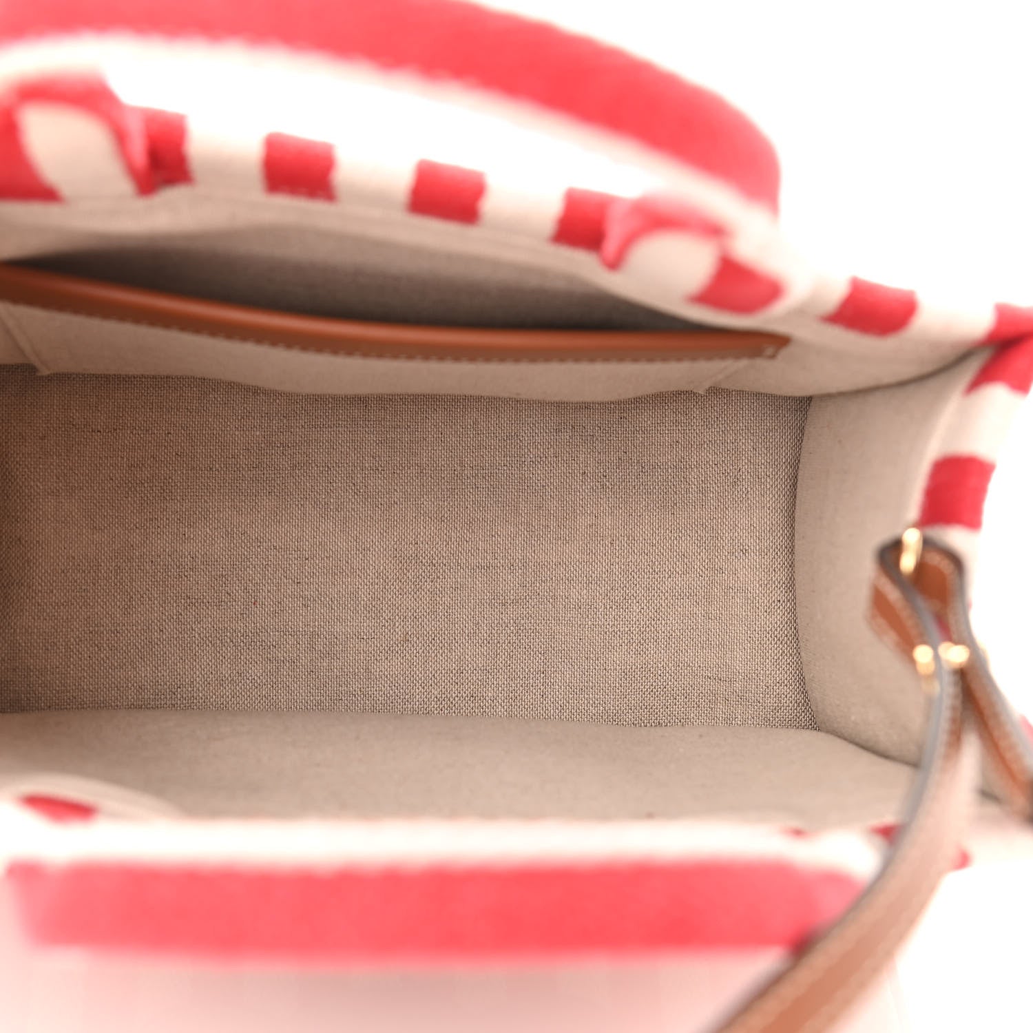 Celine Canvas Calfskin Striped Triomphe Small Cabas Thais Natural Red 5 of 9