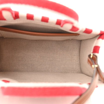 Celine Canvas Calfskin Striped Triomphe Small Cabas Thais Natural Red 5 of 9