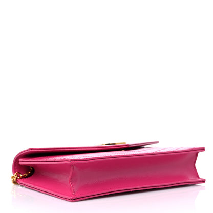 Saint Laurent Grain De Poudre Matelasse Chevron Monogram Envelope Chain Wallet Fresh Fuchsia 4 of 9