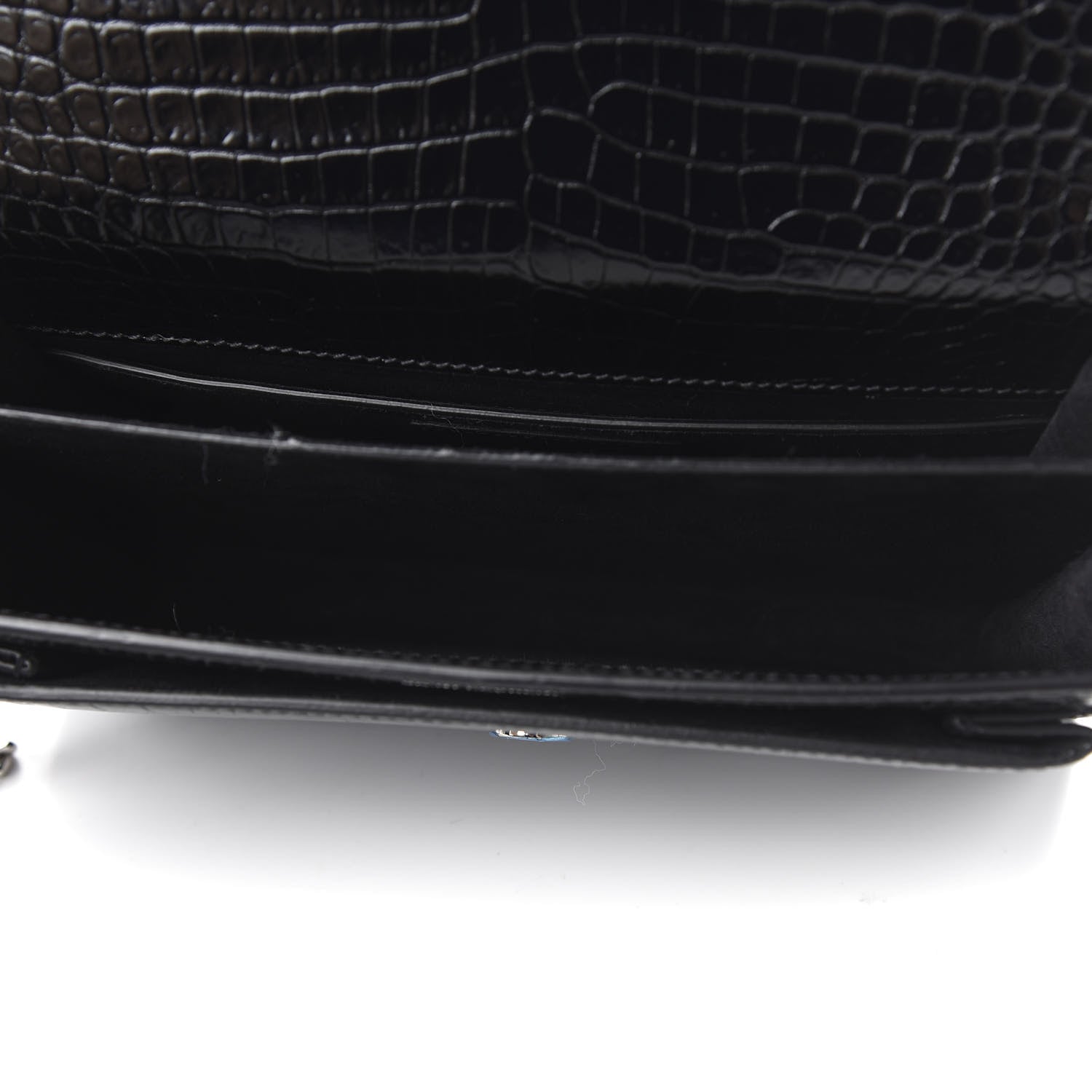 Saint Laurent Calfskin Crocodile Embossed Medium Monogram Sunset Black 5 of 11