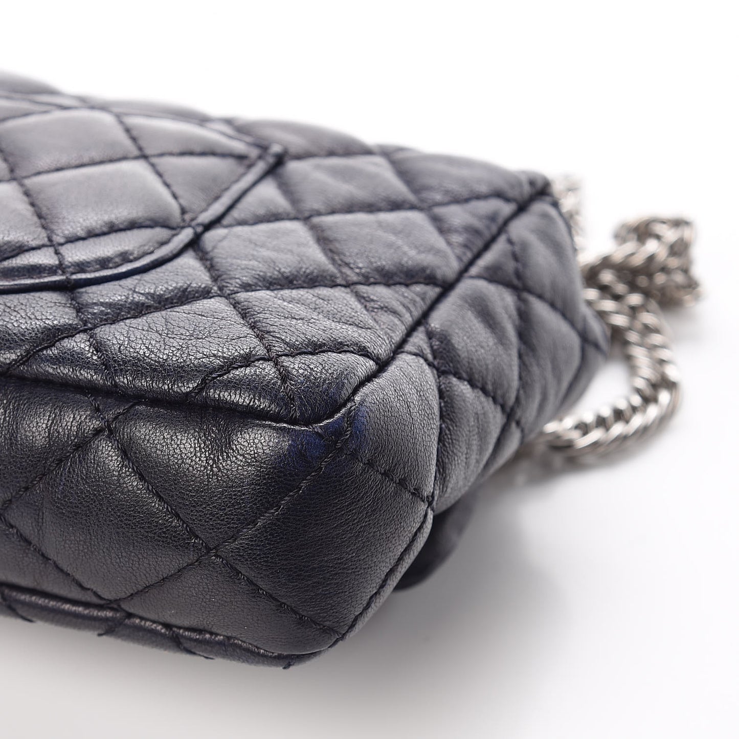 Lambskin Quilted East West Flap Bijoux Chain Navy Blue