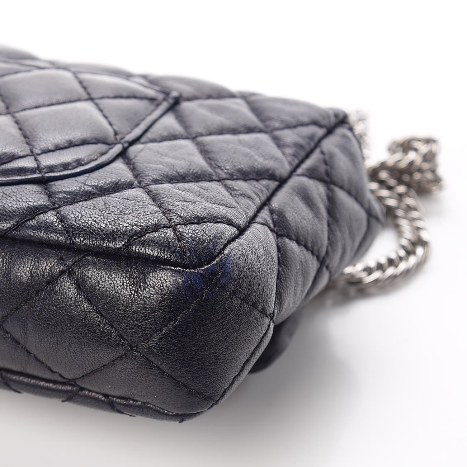 Chanel Lambskin Quilted East West Flap Bijoux Chain Navy Blue 14 of 14