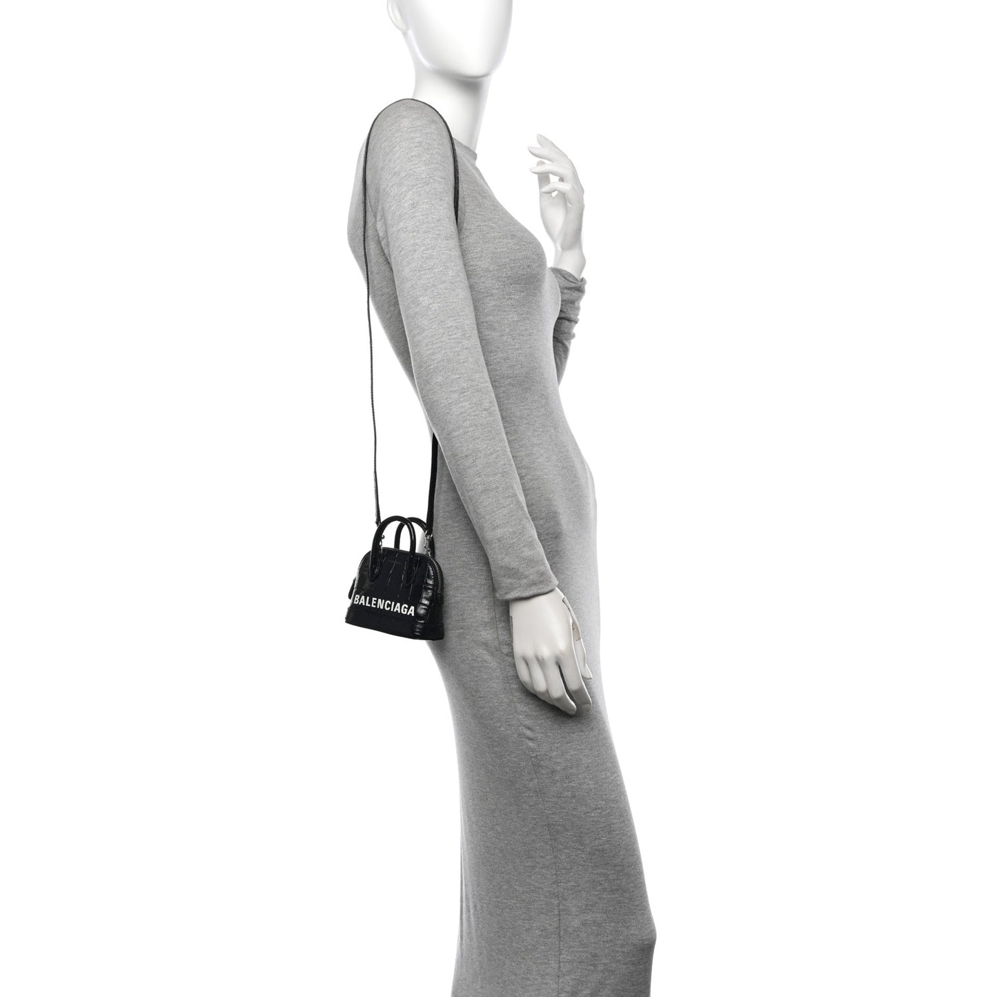Shiny Calfskin Logo Crocodile Embossed Mini Ville Top Handle Bag Black