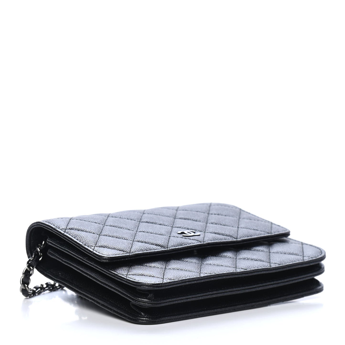 Iridescent Caviar Quilted Square Wallet On Chain WOC Black