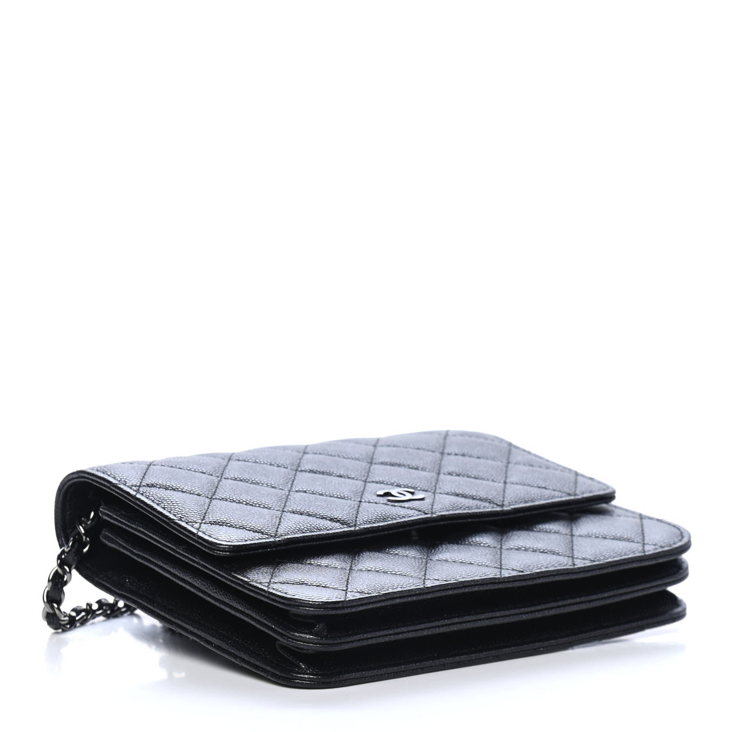 Chanel Iridescent Caviar Quilted Square Wallet On Chain WOC Black 3 of 4