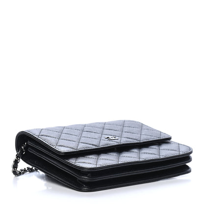 Chanel Iridescent Caviar Quilted Square Wallet On Chain WOC Black 3 of 4