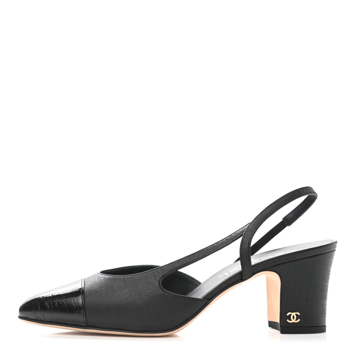 Goatskin Calfskin Cap Toe CC Slingback Sandals 39.5 Black