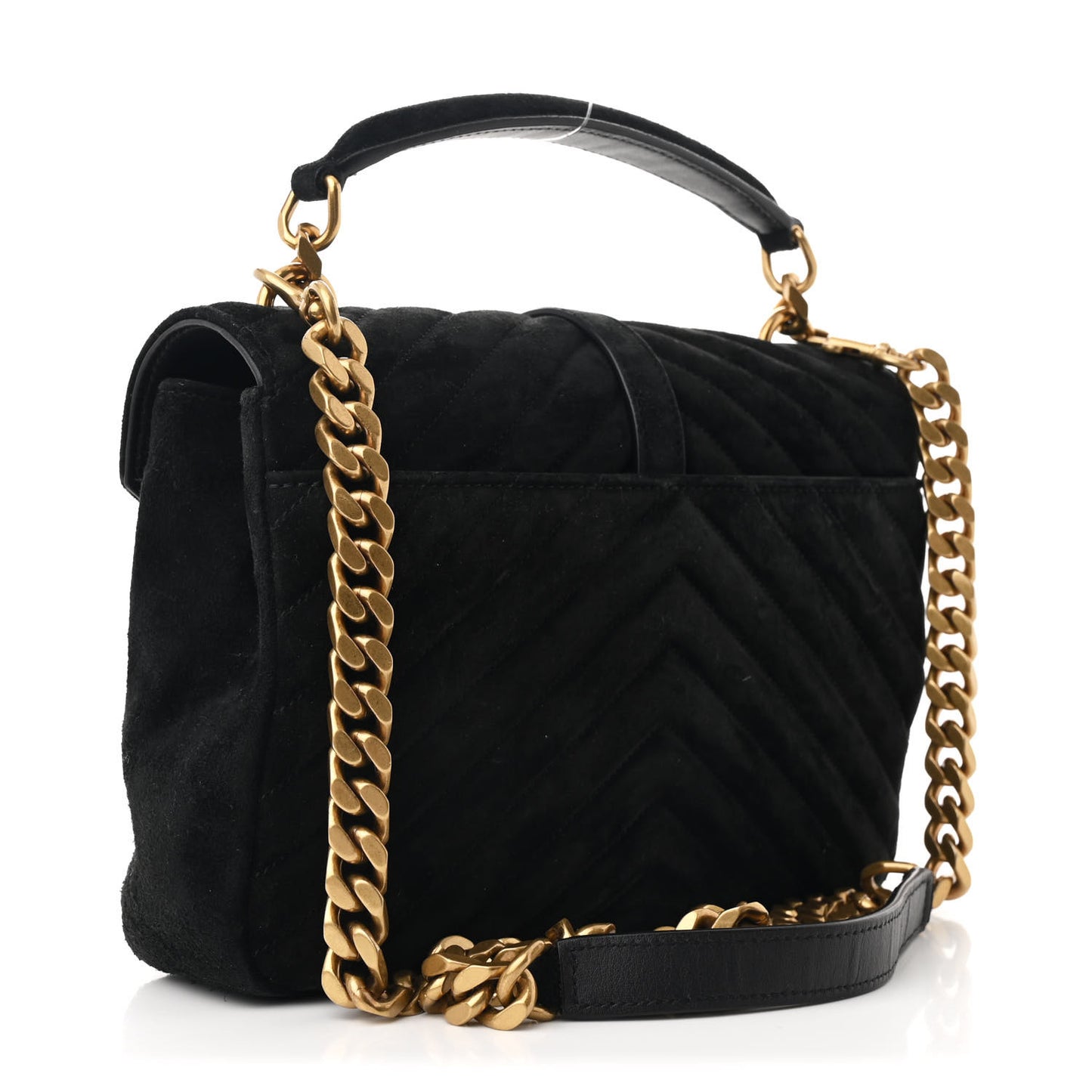 Suede Matelasse Chevron Monogram Medium College Bag Black