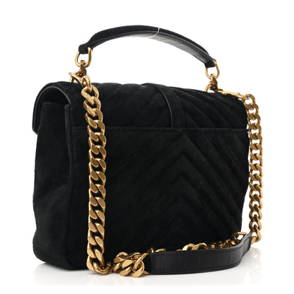 Saint Laurent Suede Matelasse Chevron Monogram Medium College Bag Black 3 of 12