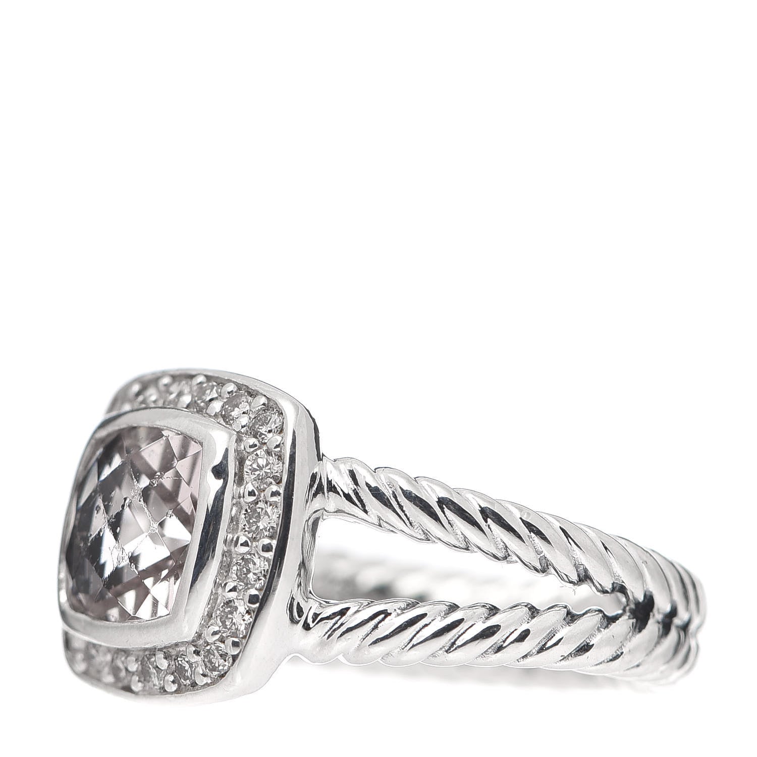 David Yurman Sterling Silver Diamond Morganite 7mm Petite Albion Ring 49 4.75 3 of 5