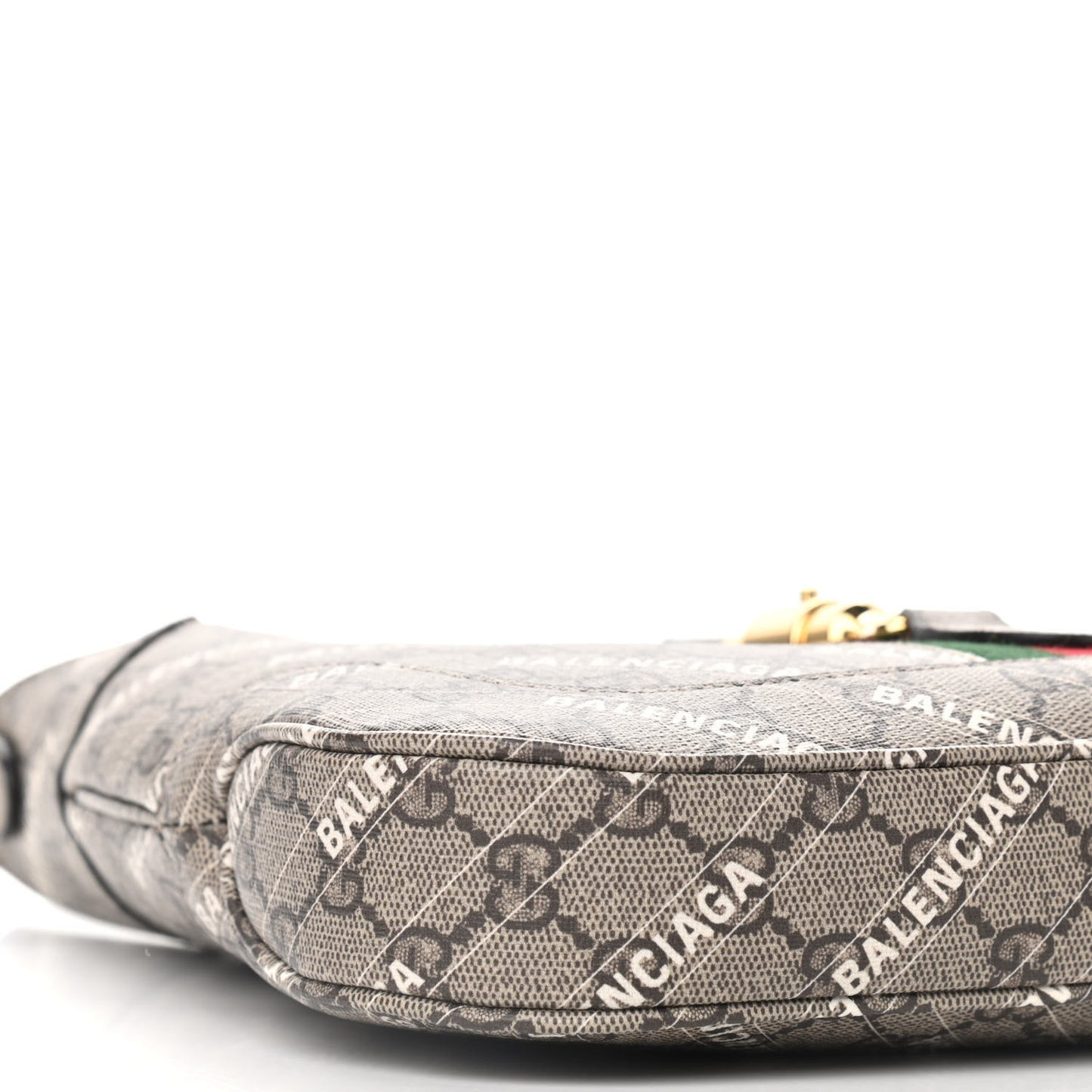 X BALENCIAGA GG Supreme Monogram Striped Logo Print Web Small Jackie 1961 Hobo Beige Ebony Mystic White