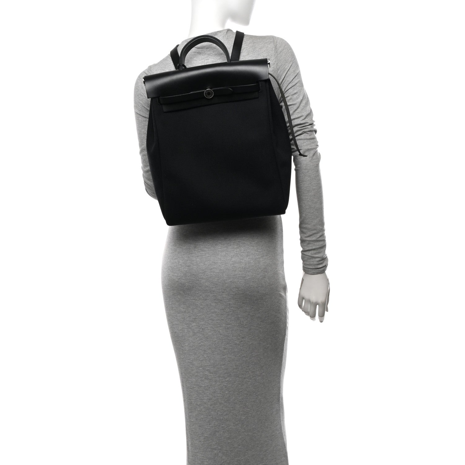 Hermes Military Toile Vache Hunter Herbag a Dos Zip Retourne Backpack Black 2 of 11