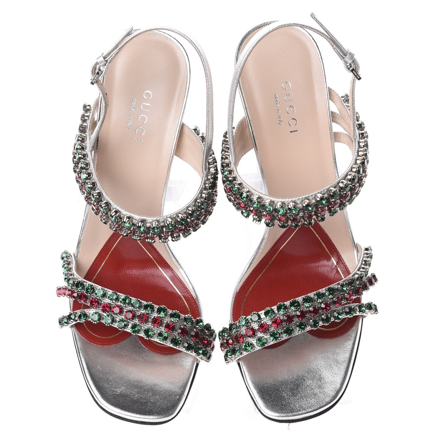 Nappa Silk Crystal Bertie High Heel Sandals 37 Argento