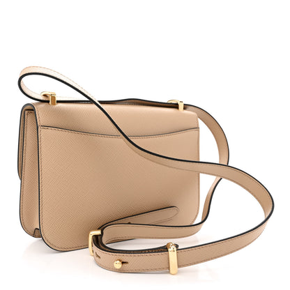 Prada Saffiano Cuir Triangle Embleme Flap Shoulder Bag Sabbia 3 of 11