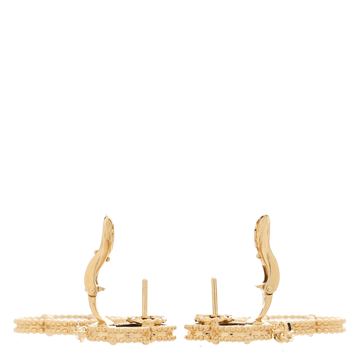 Van Cleef & Arpels 18K Yellow Gold Tiger Eye Carnelian 2 Motifs Magic Alhambra Earrings 3 of 4
