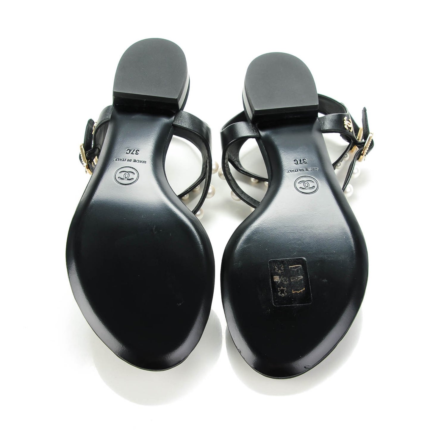 Lambskin Pearl Thong Sandals 37 Black