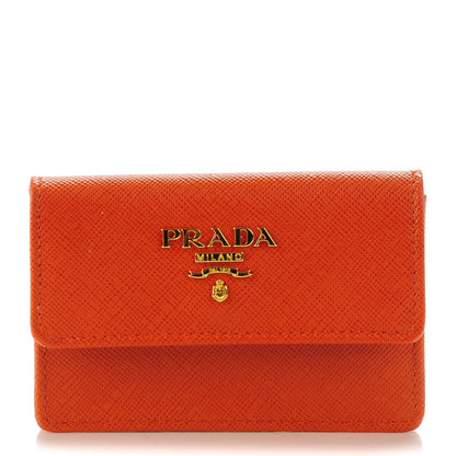 Prada Saffiano Metal Business Card Holder Papaya 1 of 8