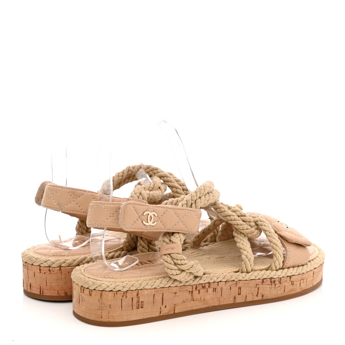 Cord Lambskin Quilted Logo Mules 37 Beige