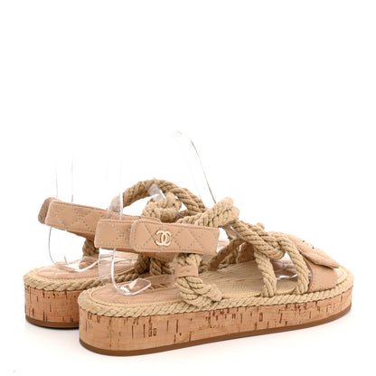 Chanel Cord Lambskin Quilted Logo Mules 37 Beige 4 of 8