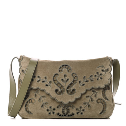 Chanel Suede Embroidered Flap Dark Green 1 of 11