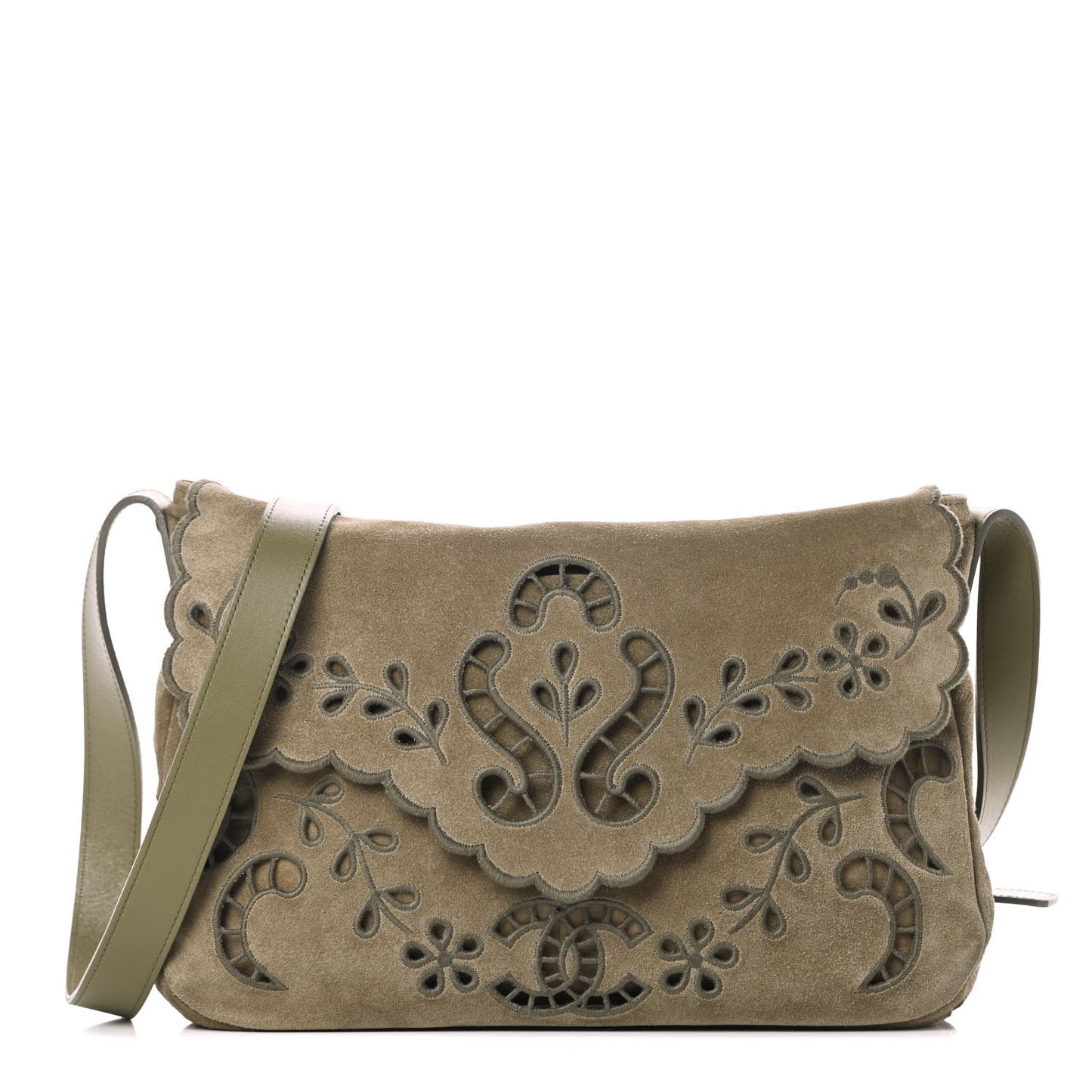 Suede Embroidered Flap Khaki
