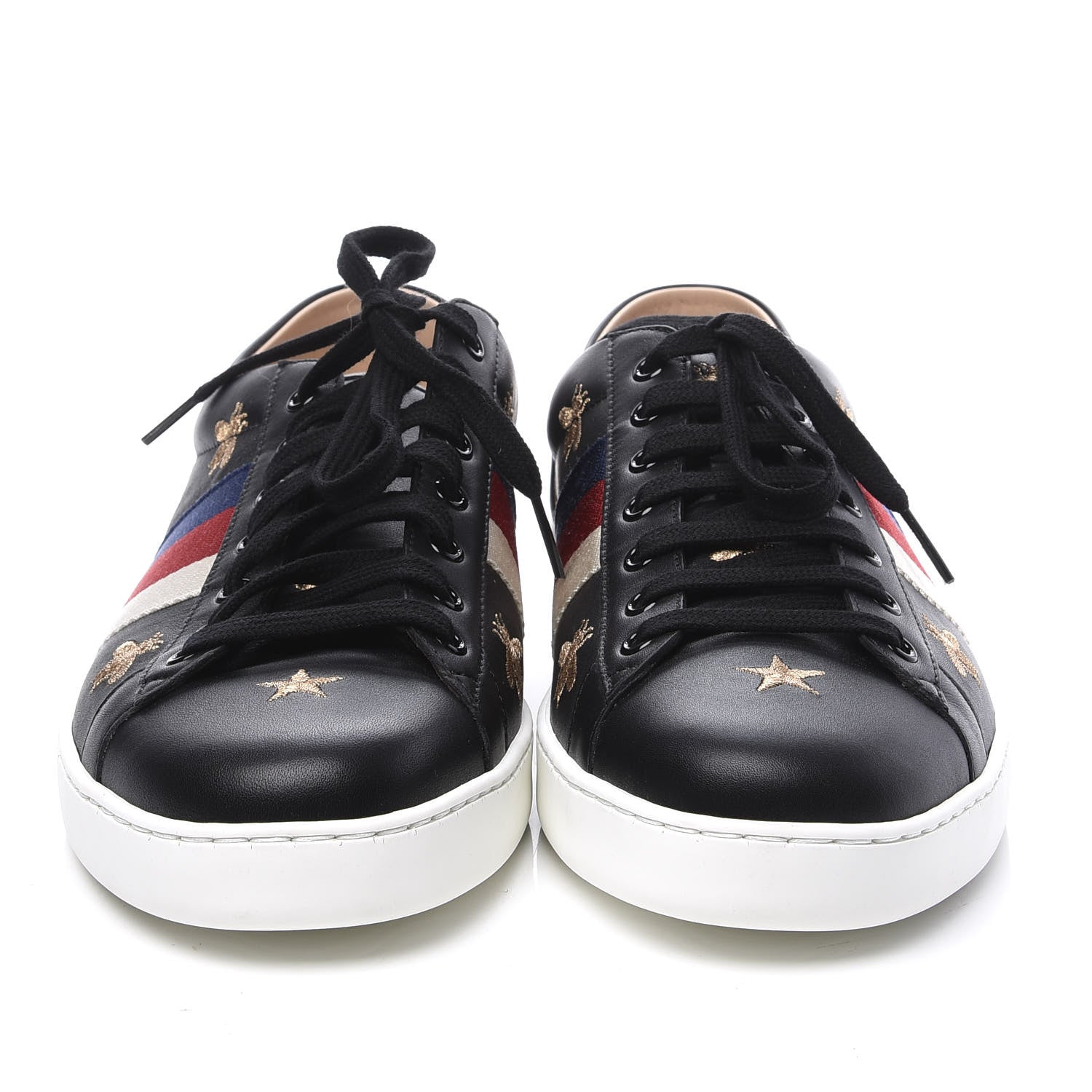 Gucci Calfskin Bee Star Embroidered Mens Sylvie Web Ace Sneakers 11 Black 3 of 11