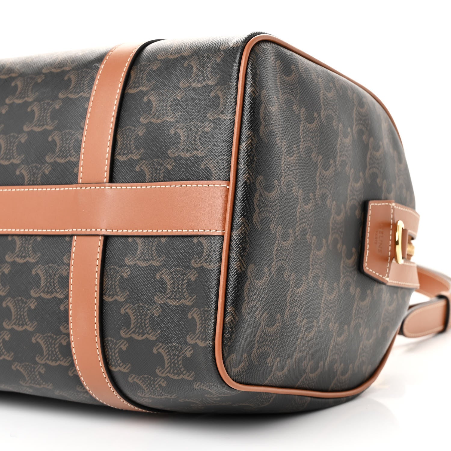 Celine Triomphe Canvas Calfskin Boston Bag Tan 10 of 10