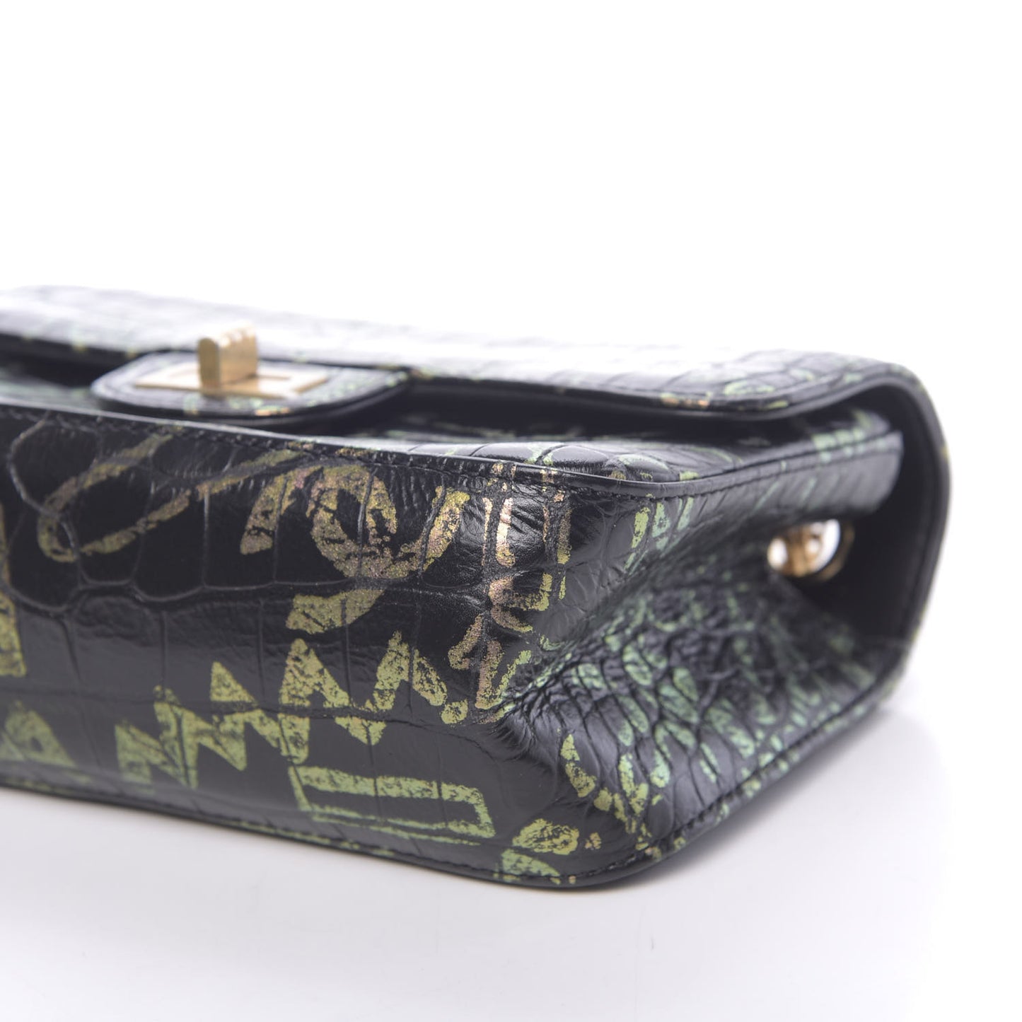 Calfskin Crocodile Embossed Graffiti 2.55 Mini Cocodile Reissue Flap Black Pink