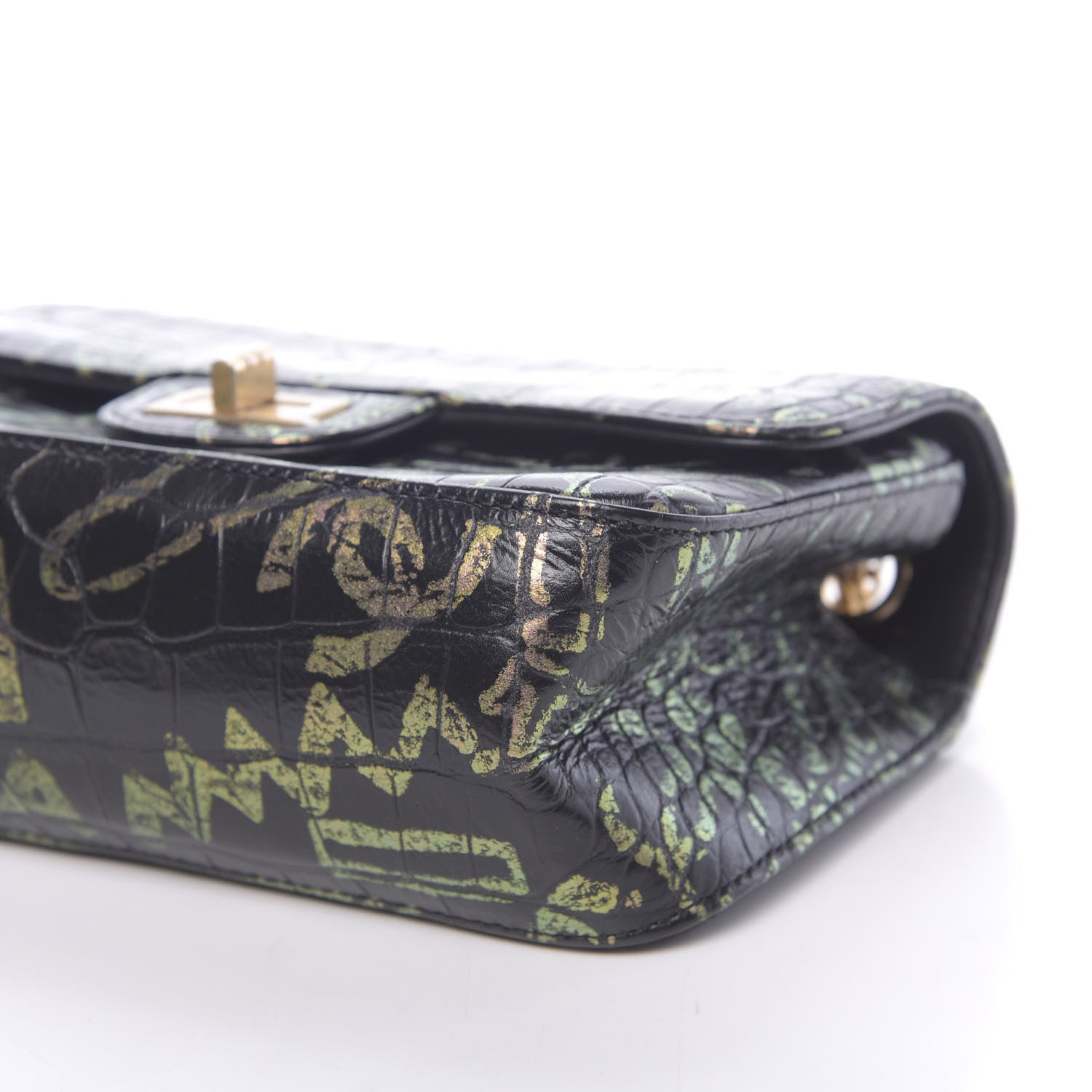 Chanel Calfskin Crocodile Embossed Graffiti 2.55 Mini Cocodile Reissue Flap Black Pink 10 of 10