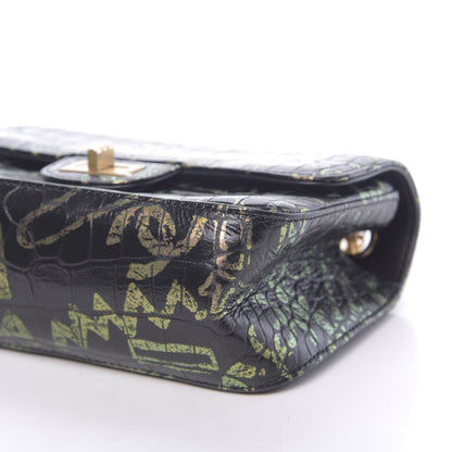 Chanel Calfskin Crocodile Embossed Graffiti 2.55 Mini Cocodile Reissue Flap Black Pink 10 of 10