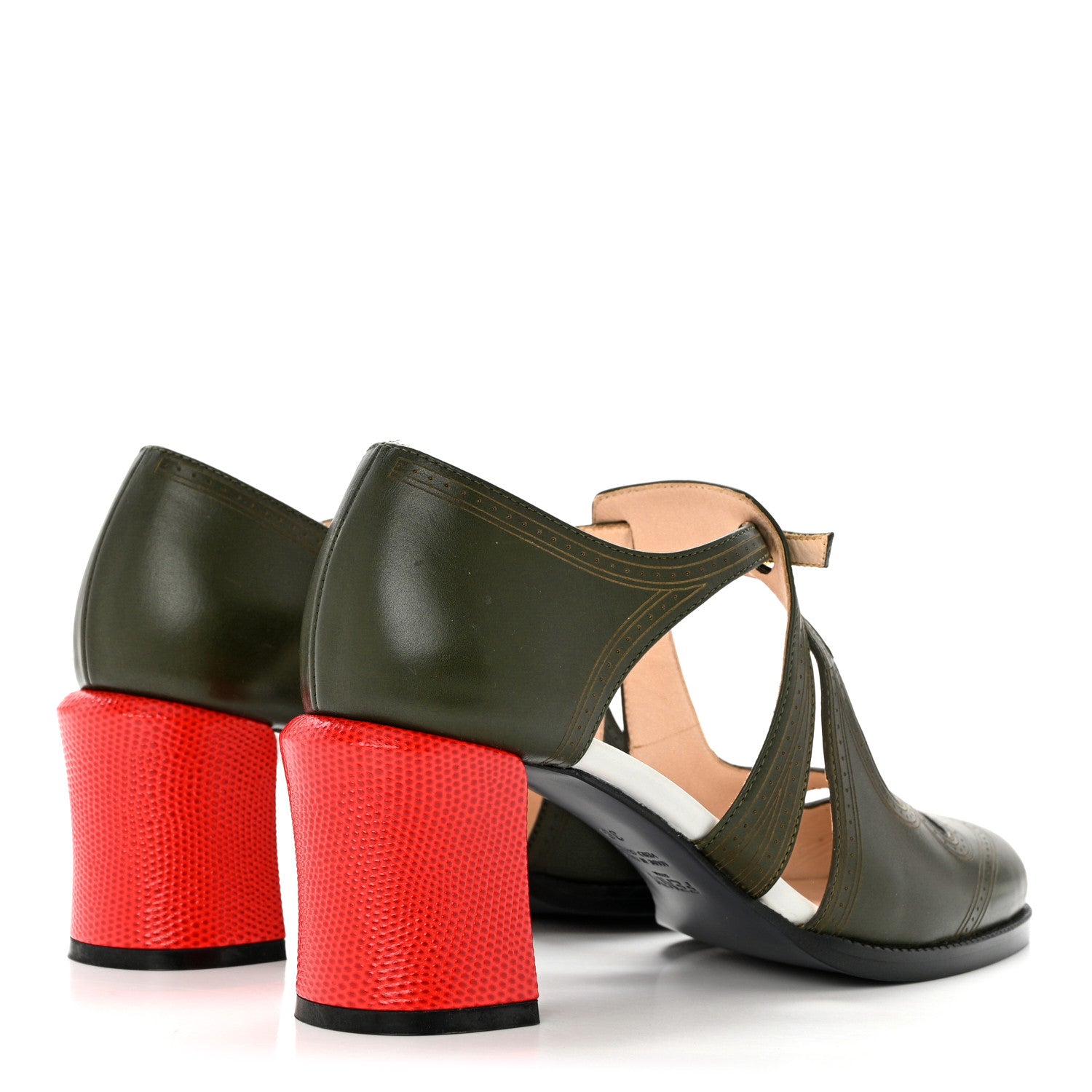 Fendi Calfskin Chameleon Block Heel Pumps 38 Green Red 4 of 8