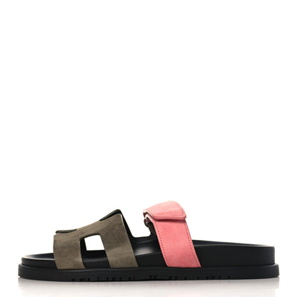 Hermes Suede Goatskin Womens Chypre Sandals 38 Toundra Rose Du Desert 1 of 9