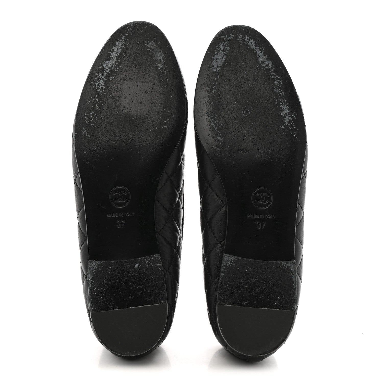 Chanel Aged Calfskin Quilted CC Cap Toe Ballerina Flats 37 Black 6 of 12
