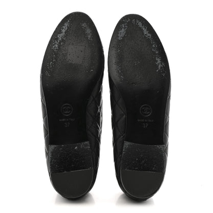 Chanel Aged Calfskin Quilted CC Cap Toe Ballerina Flats 37 Black 6 of 12