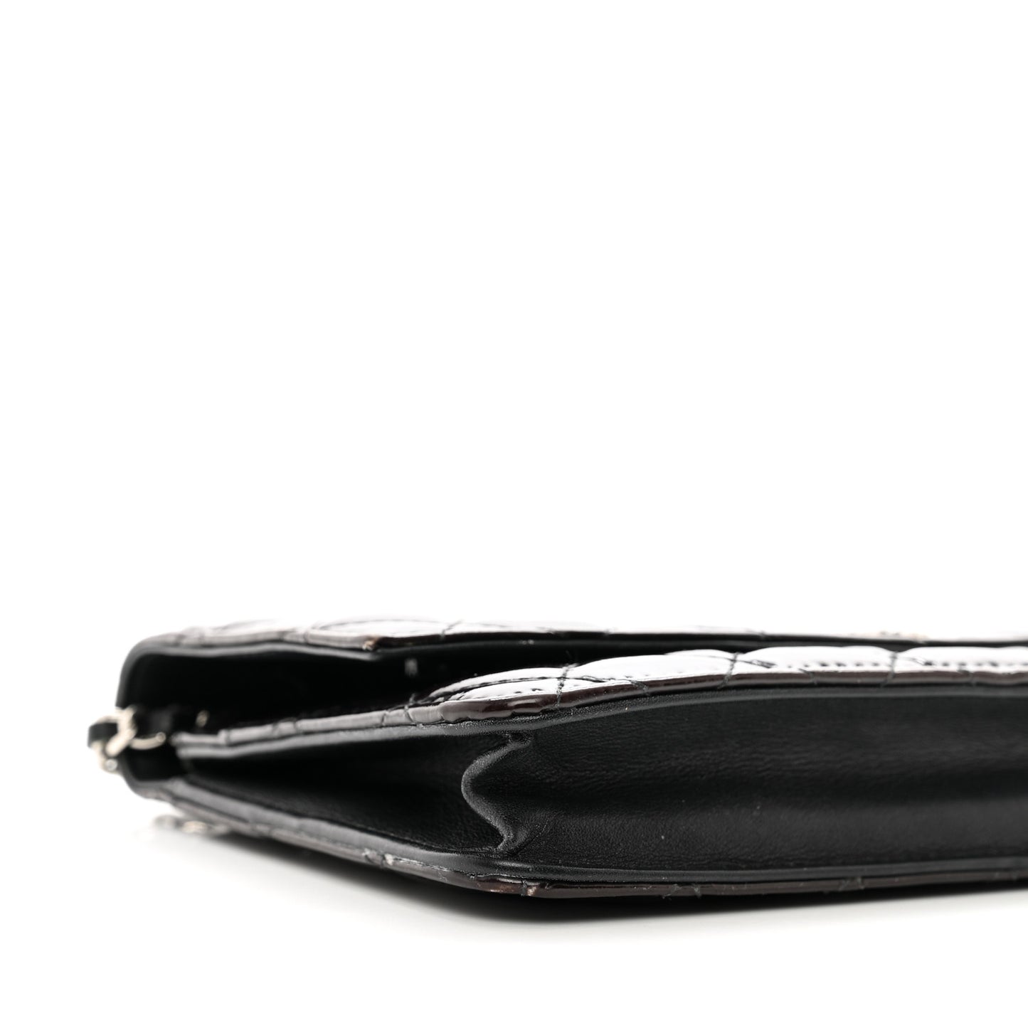 Patent Quilted Brilliant Wallet On Chain WOC Black