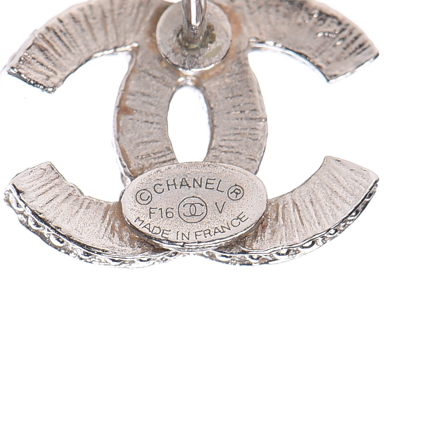 Chanel Crystal Timeless CC Earrings Silver 4 of 7