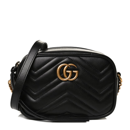 Gucci Calfskin Matelasse Mini GG Marmont Chain Shoulder Bag Black 1 of 10