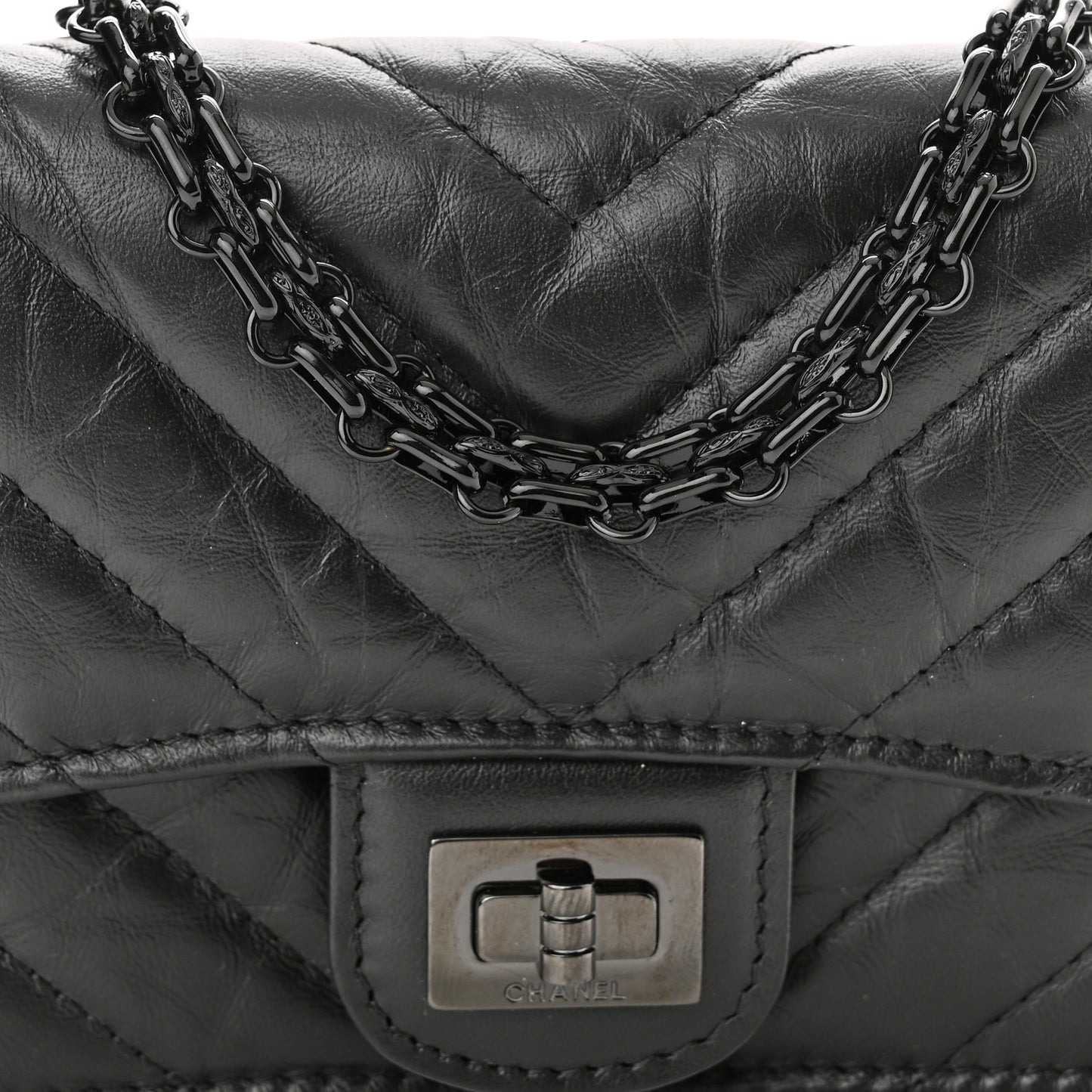 Aged Calfskin Chevron Quilted Reissue Belt Bag Black