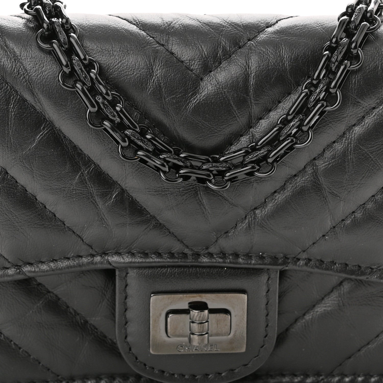 Chanel Aged Calfskin Chevron Quilted Reissue Belt Bag Black 8 of 11