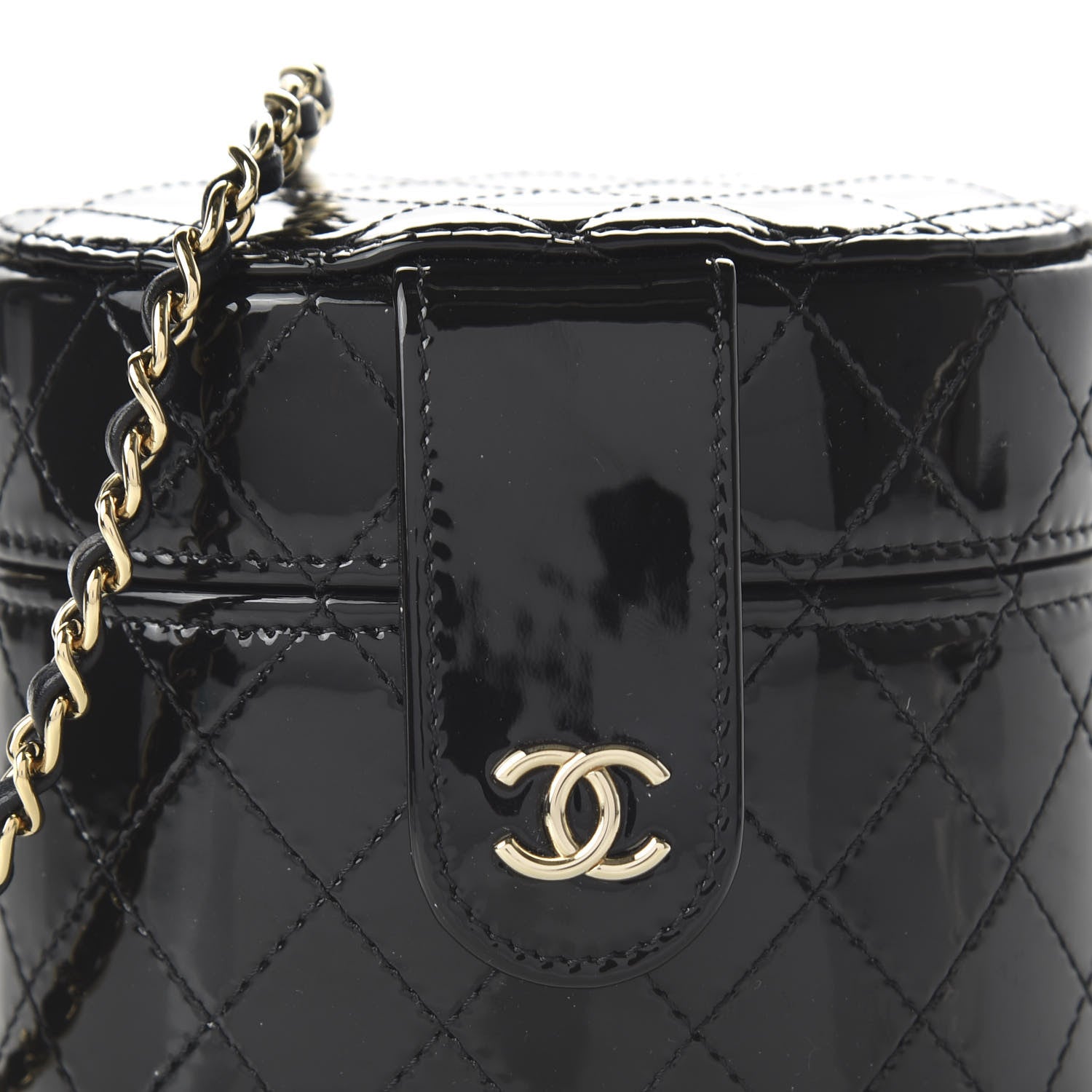 Chanel Patent Quilted Round Mini Vanity With Chain Black 10 of 11