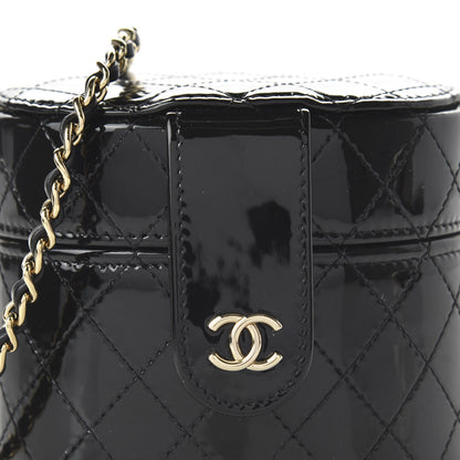 Chanel Patent Quilted Round Mini Vanity With Chain Black 10 of 11