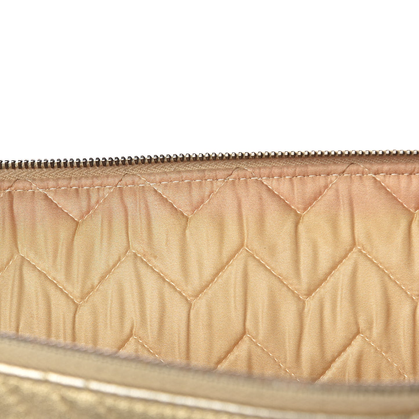 Metallic Calfskin Chevron Quilted Large Cosmetic Case Light Gold