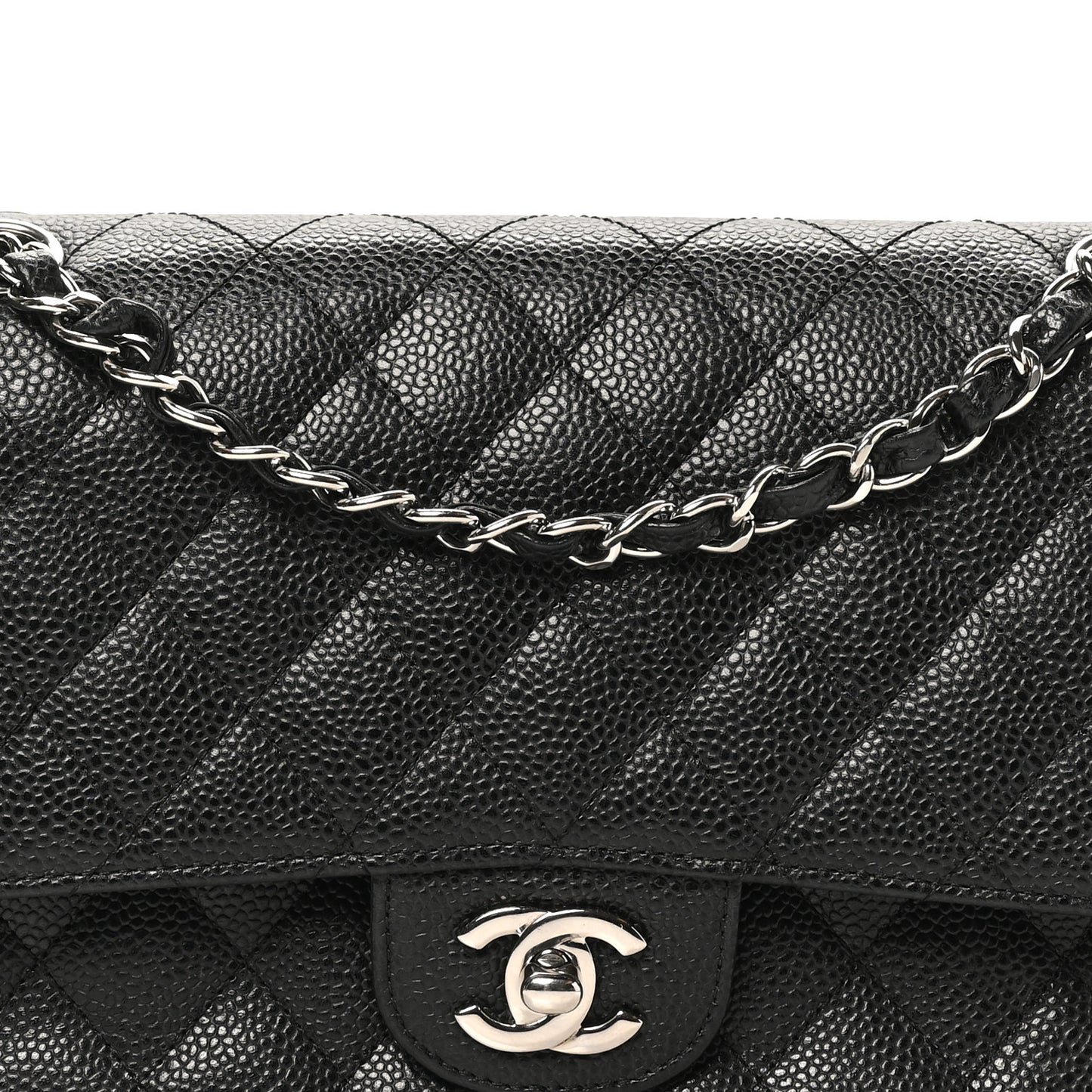 Caviar Quilted Medium Double Flap Black