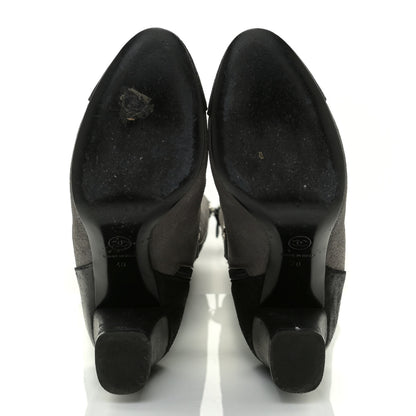 Chanel Suede Calfskin CC Cap Toe Knee High Boots 40 Black Grey 6 of 13