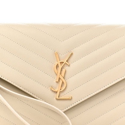 Saint Laurent Grain De Poudre Matelasse Chevron Monogram Envelope Clutch Crema Soft 7 of 10