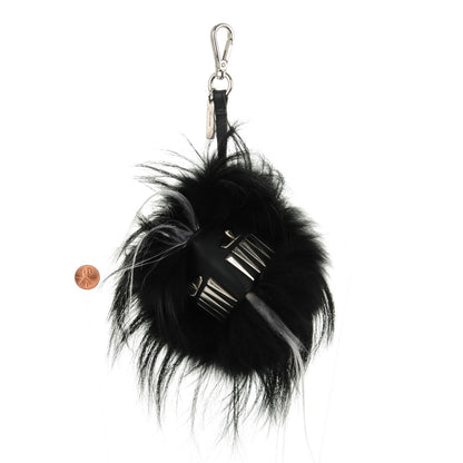 Fendi Goat Fox Fur Calfskin Studded Eye Monster Bag Bug Cube Charm Black 2 of 5