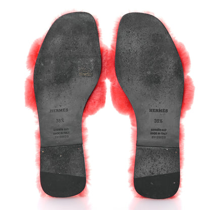 Hermes Woolskin Oran Sandals 38.5 Rose Du Desert 6 of 8