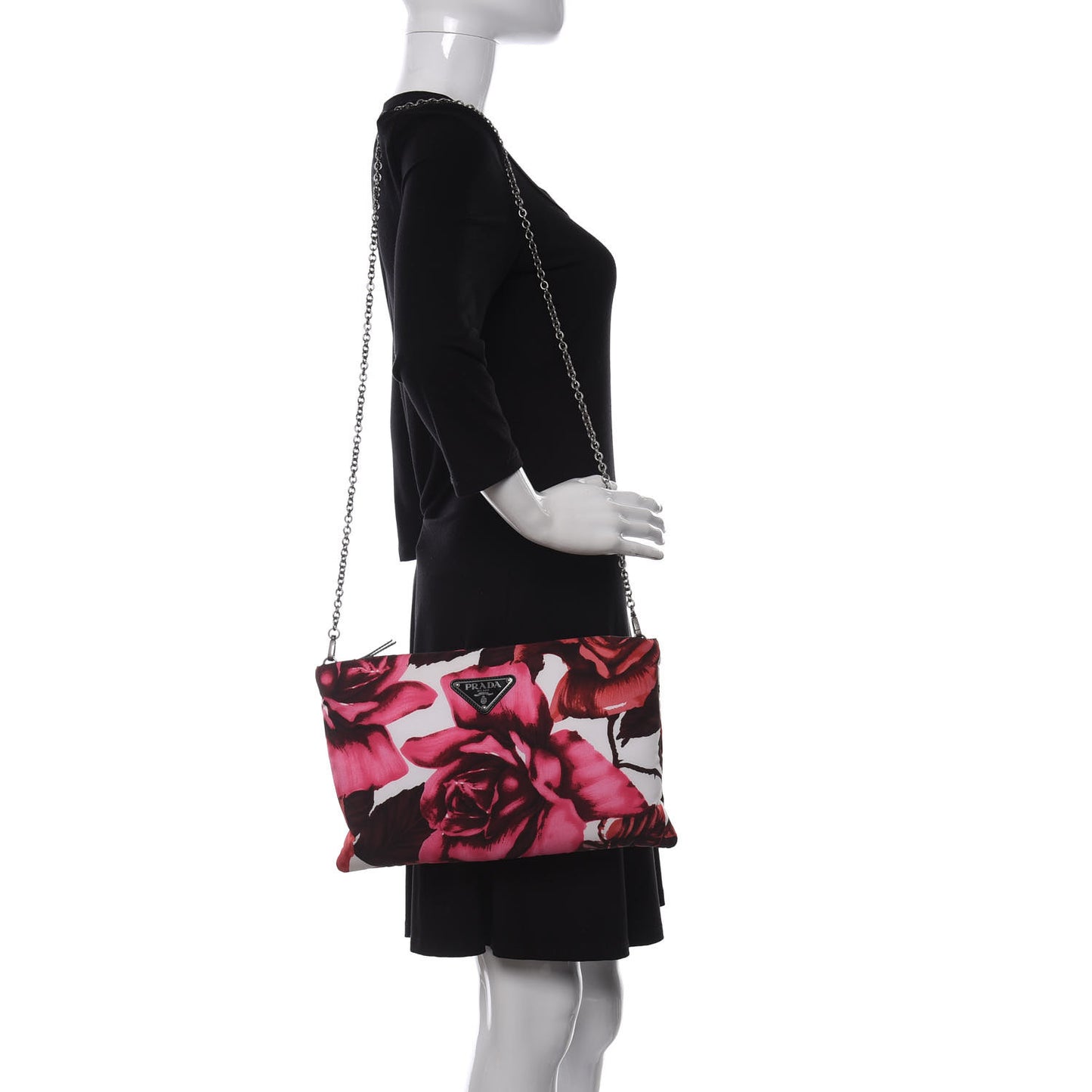 Tessuto Soft Nylon Rose Print Small Chain Clutch Pink