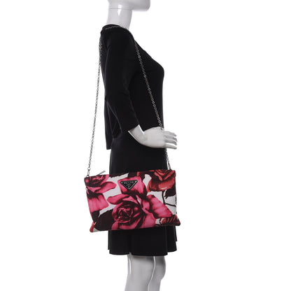 Prada Tessuto Soft Nylon Rose Print Small Chain Clutch Pink 2 of 8